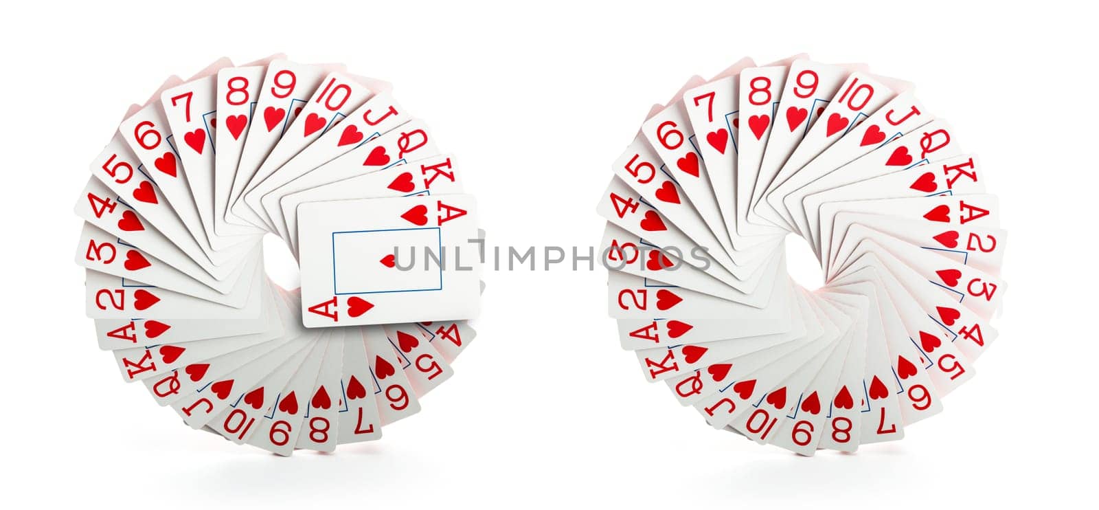 Full decks of cards on white background
