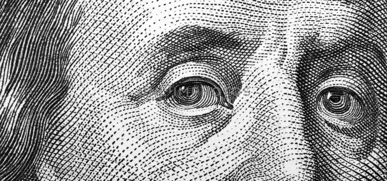 Close-up of one hundred bill Franklin portrait