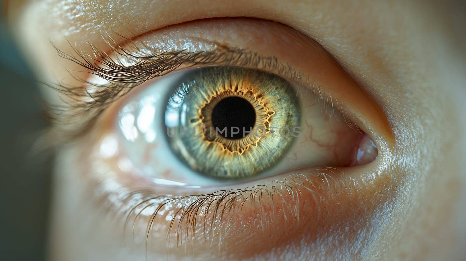 Close-up of a person's eye. The intricate details of the iris and eyelashes are visible. The image highlights the complexity of human anatomy.