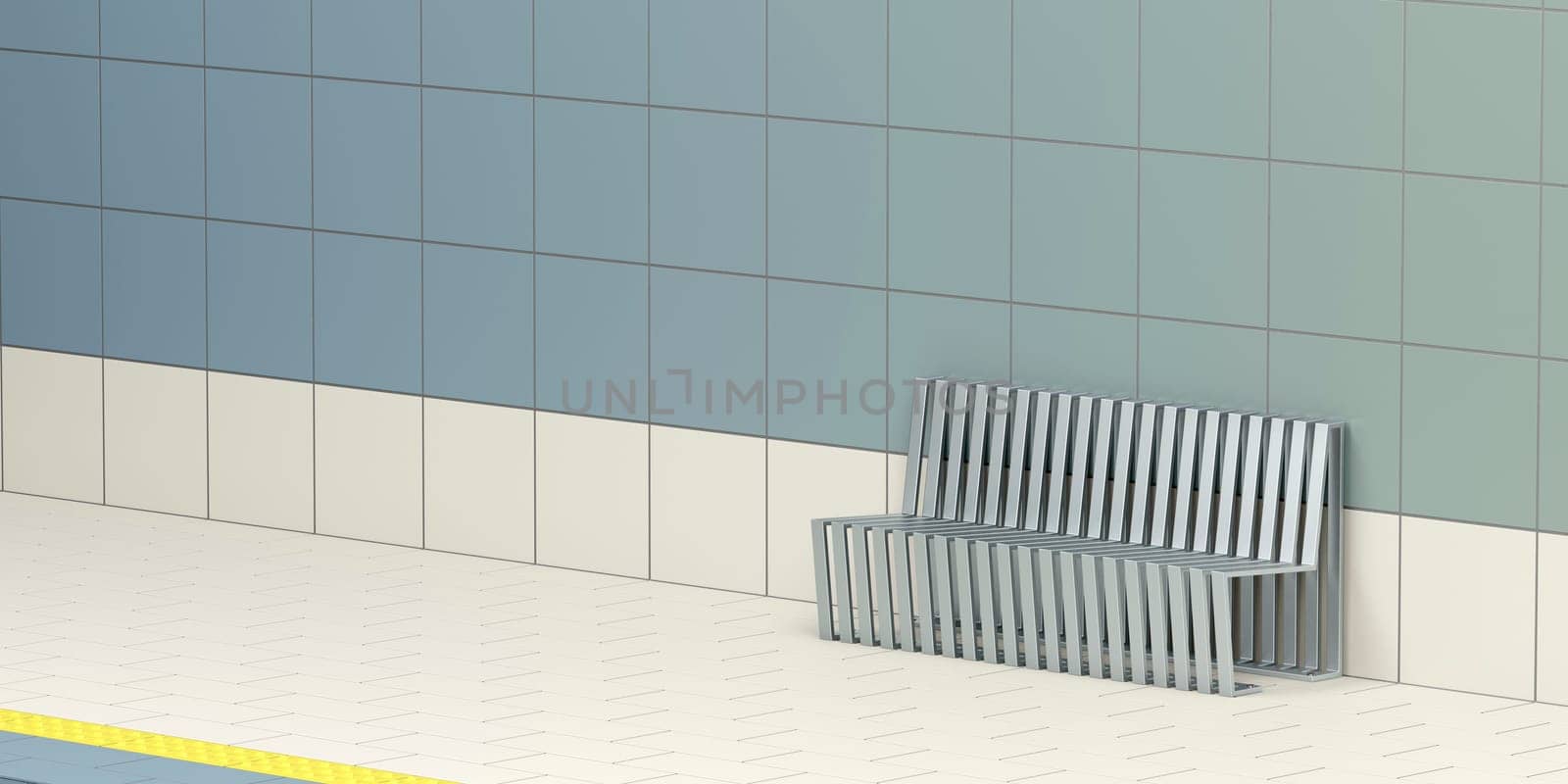 Empty waiting bench at the subway or railway station