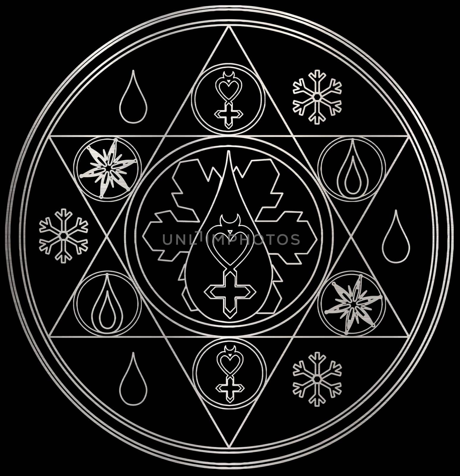 magic circle occultism power holy geometric silver metallic illustration