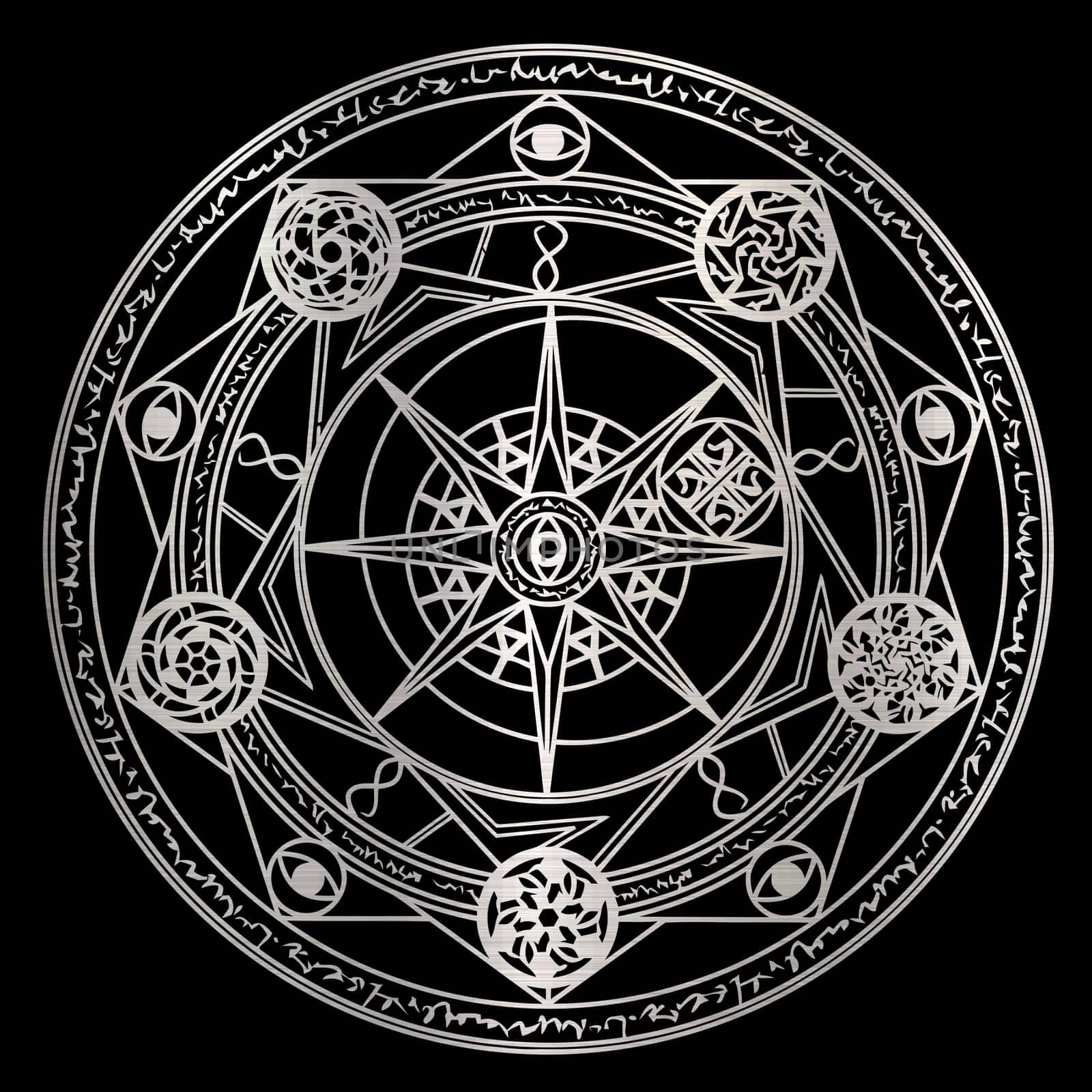magic circle occultism power holy geometric silver metallic illustration mystery