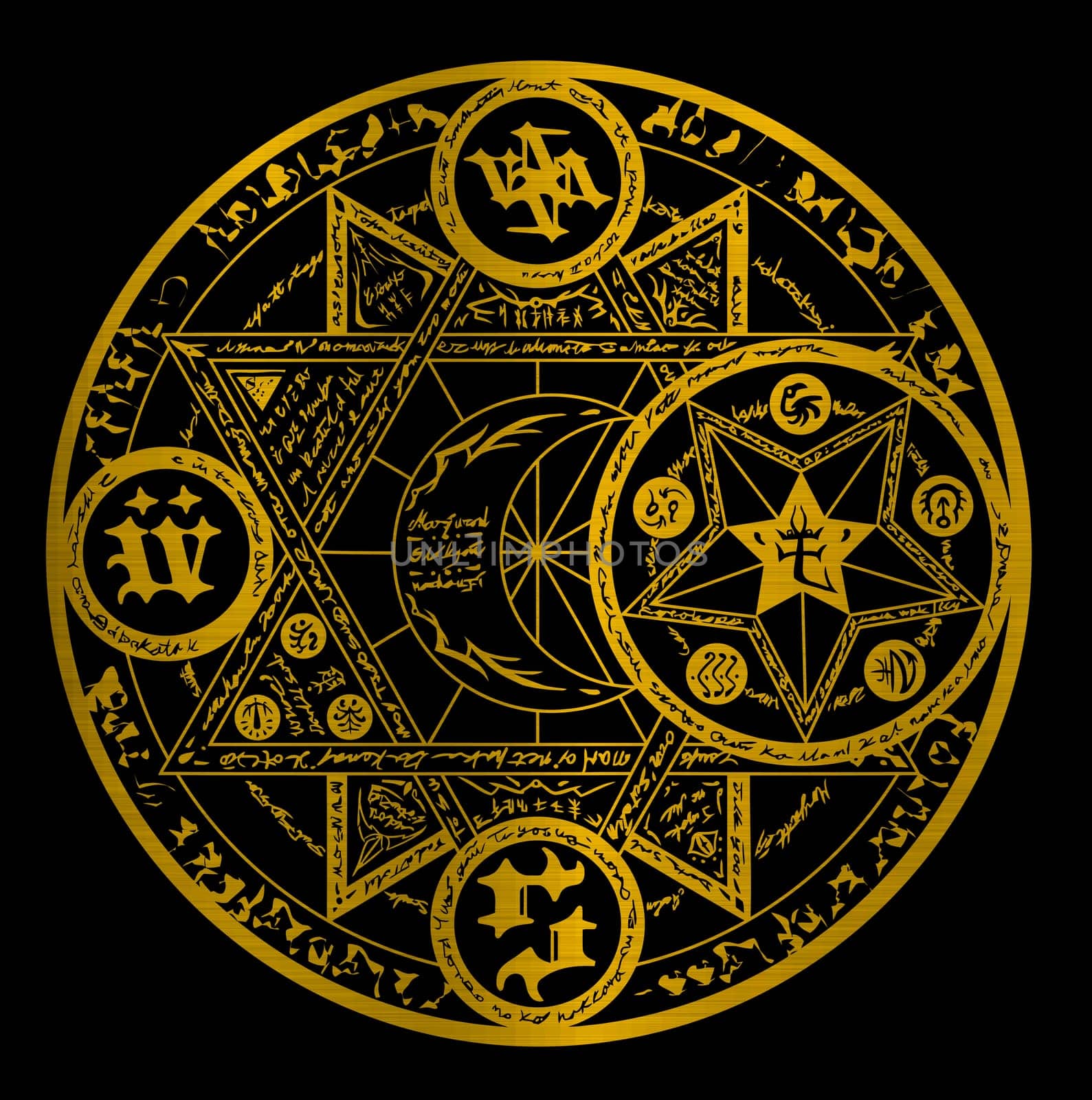 magic circle occultism power holy geometric golden metallic illustration spell