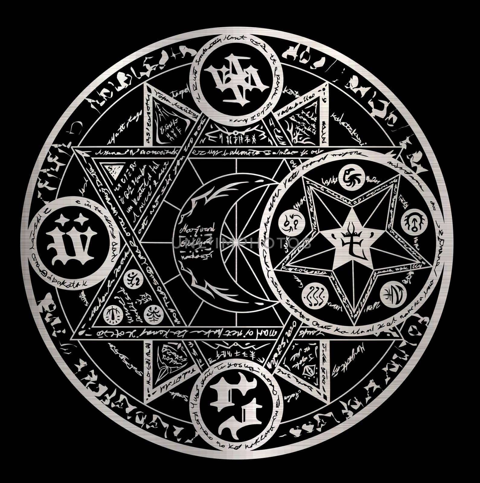 magic circle occultism power holy geometric silver metallic illustration spell