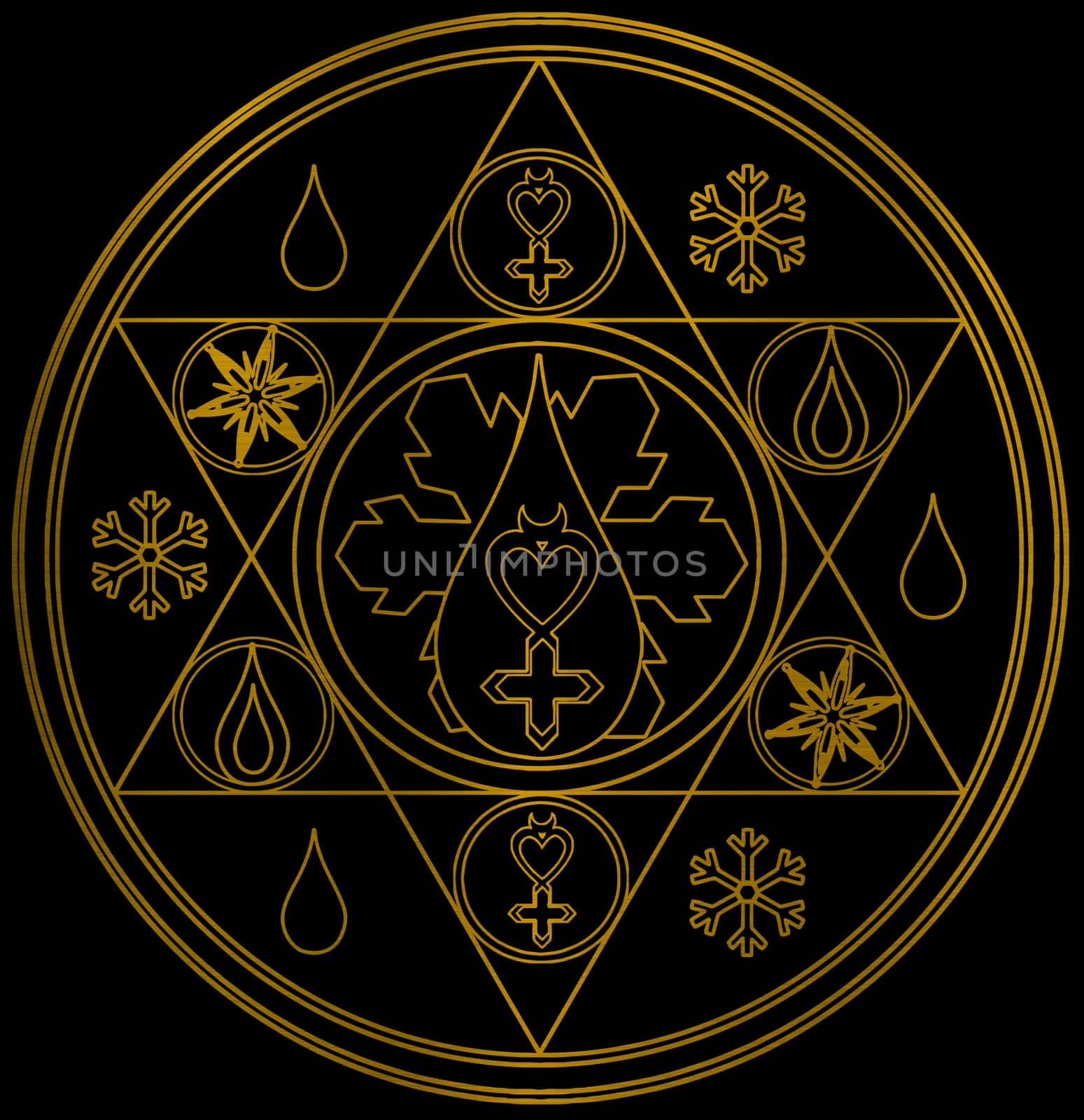 magic circle occultism power holy geometric golden metallic illustration