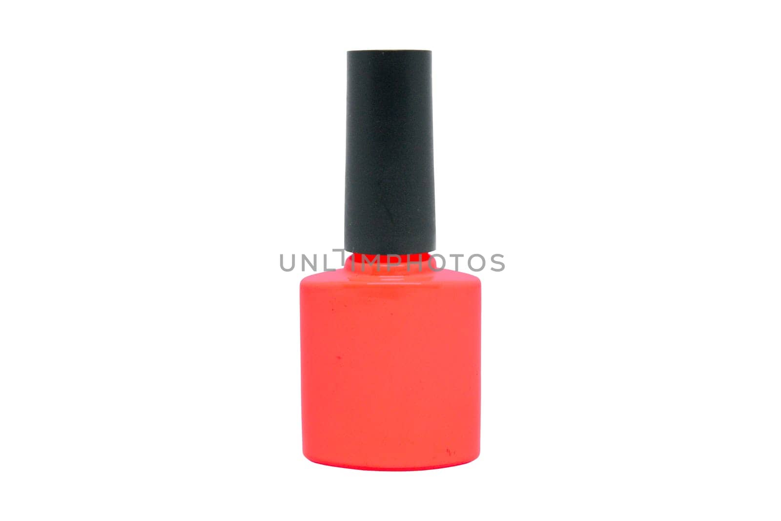 Bottle with violet gel polish isolated on a white background. Front view