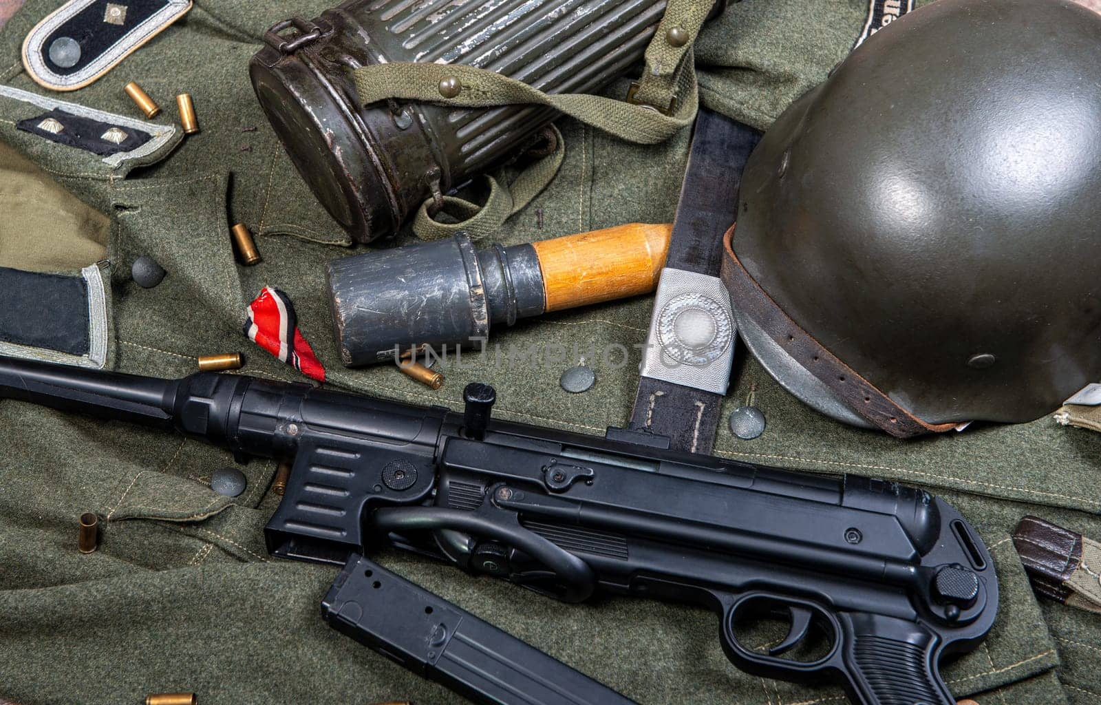 vintage background with german army field equipment. world war two