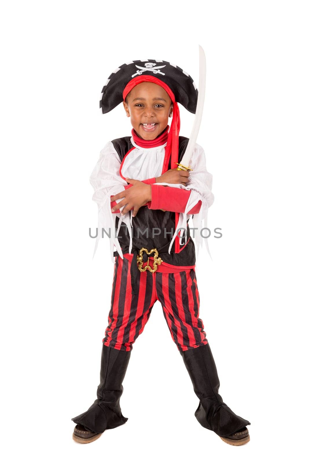 Young boy in pirate costume for Halloween