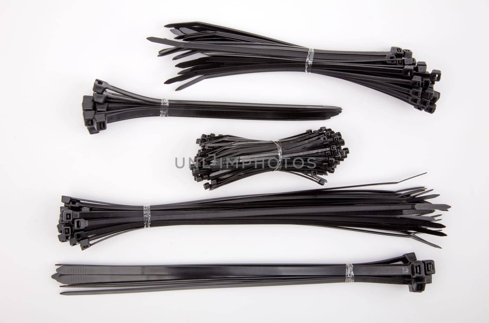 Heap black Cable Ties on white background