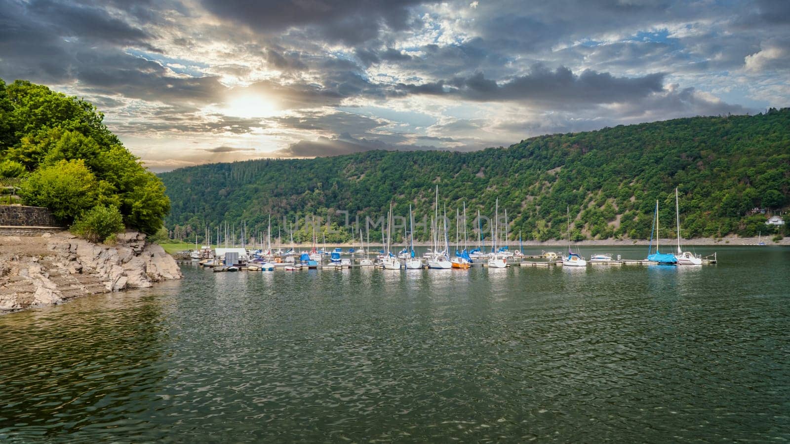 Marina on Edersee in North Hesse in Germany with Boats