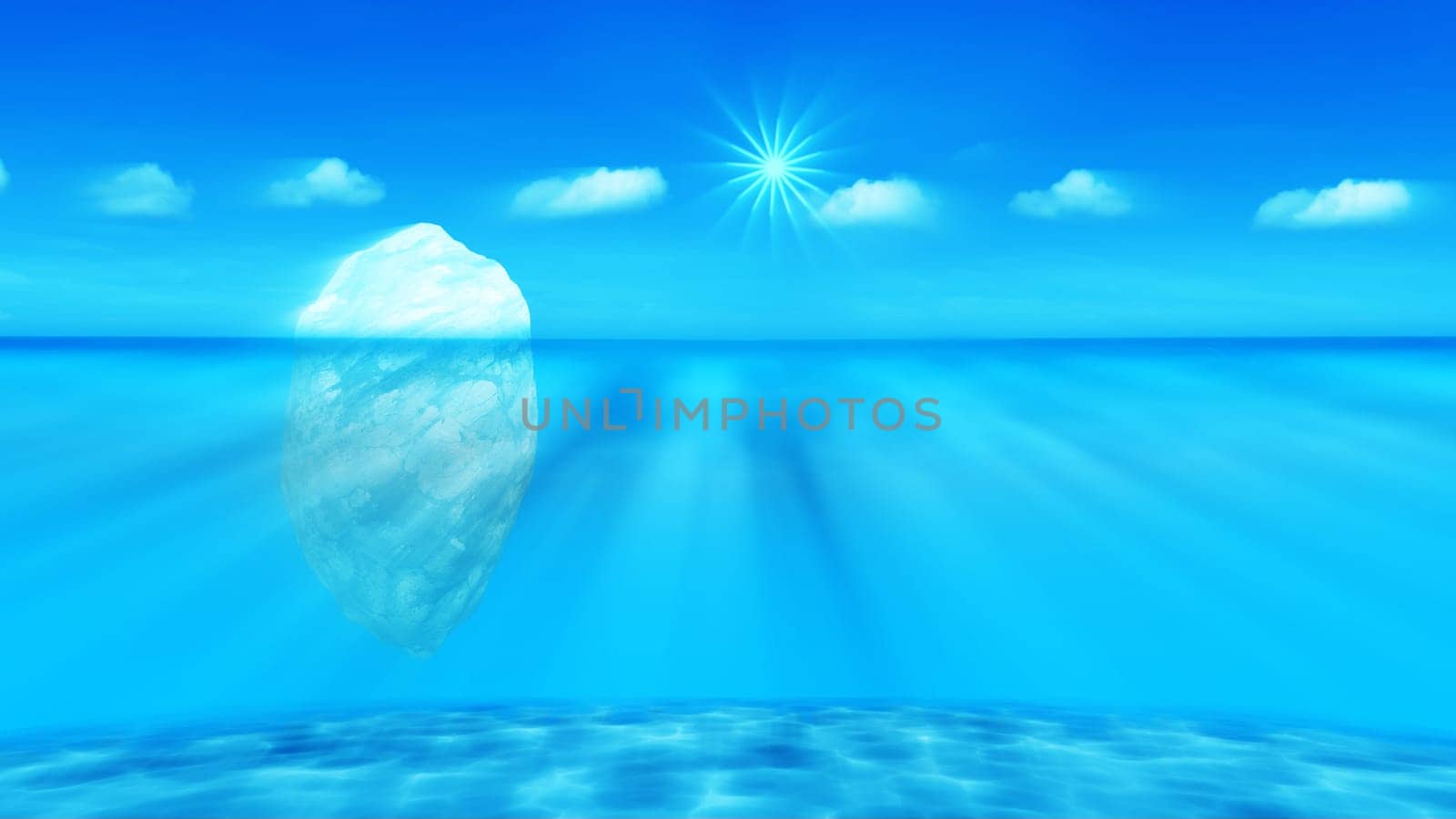 The 3d rendering of big ice stone on the sea