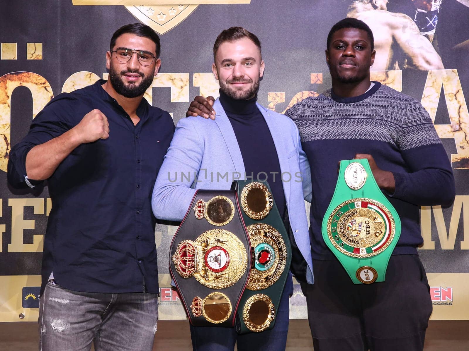 German heavyweight boxer Agit Kabayel WBA, IBO boxing world champion light heavyweight Dominic Bösel, WBC junior world champion Peter Kadiru all SES boxing