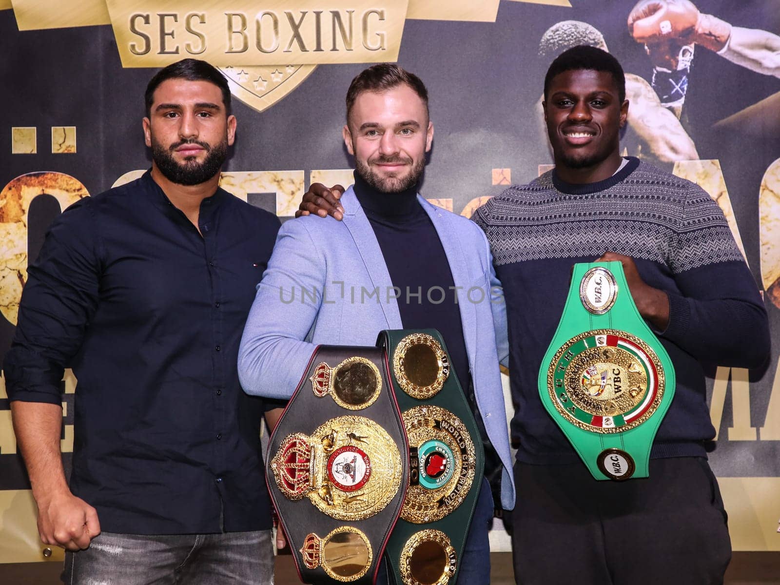 German heavyweight boxer Agit Kabayel WBA, IBO boxing world champion light heavyweight Dominic Bösel, WBC junior world champion Peter Kadiru all SES boxing
