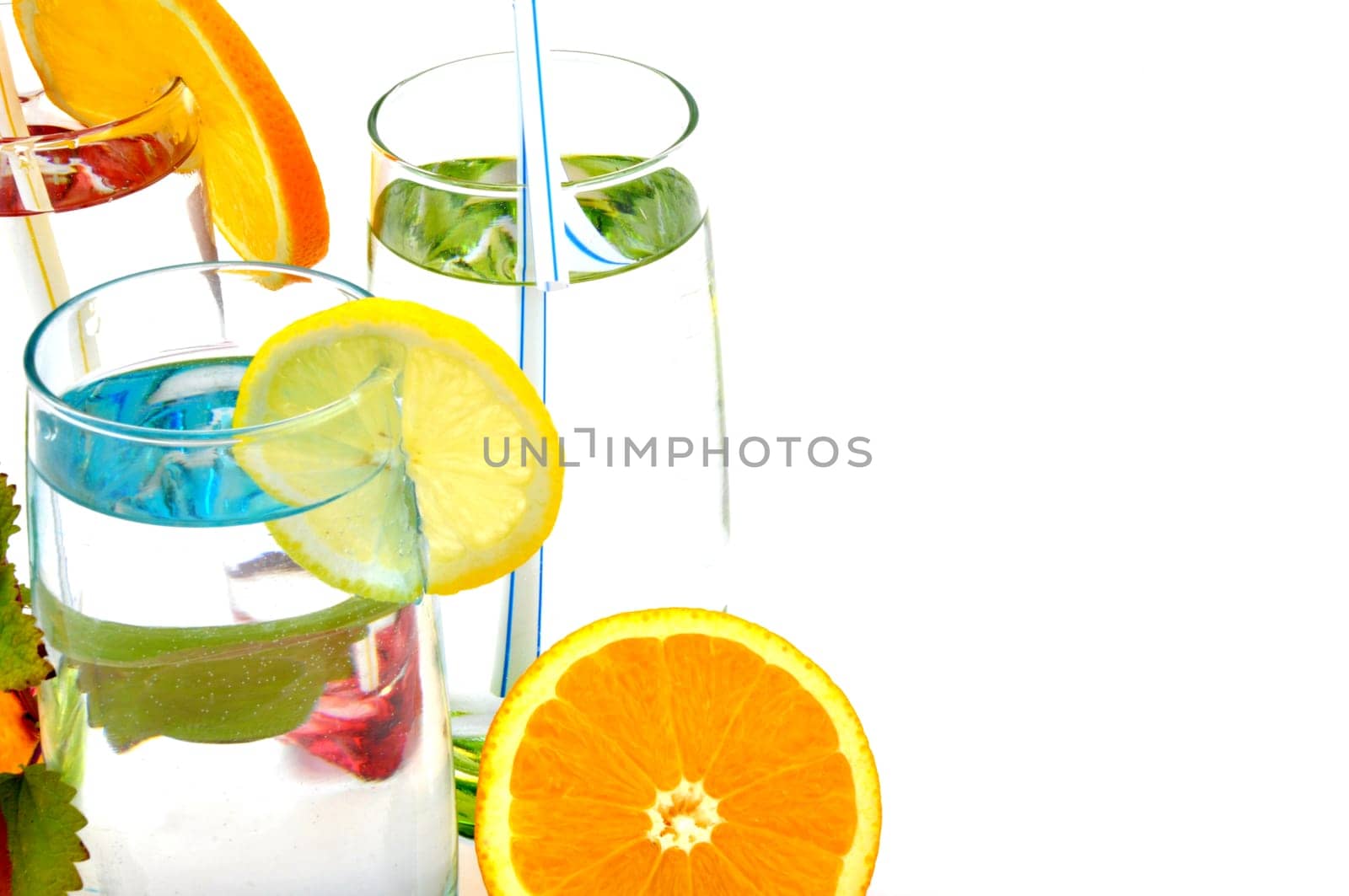 Summer refreshing drinks, with orange, lemon, mint