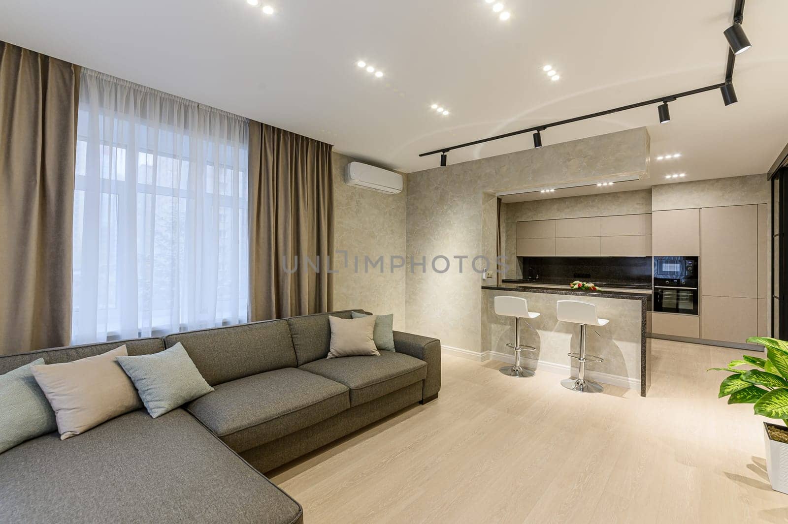 Russia, Moscow- October 17, 2019: interior room apartment modern bright cozy atmosphere. general cleaning, home decoration, preparation of house for sale. modern expensive luxury design