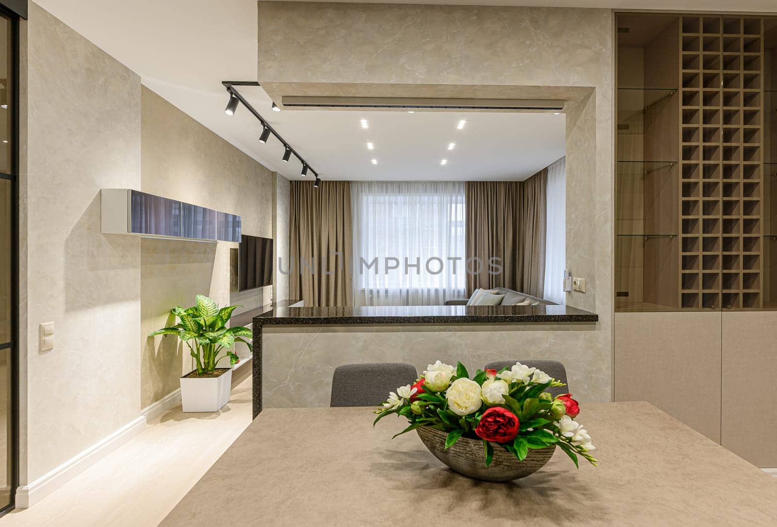 Russia, Moscow- October 17, 2019: interior room apartment modern bright cozy atmosphere. general cleaning, home decoration, preparation of house for sale. modern expensive luxury design