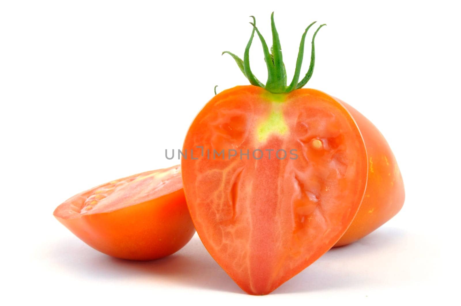 Fresh organic homegrown tomatoes on white background