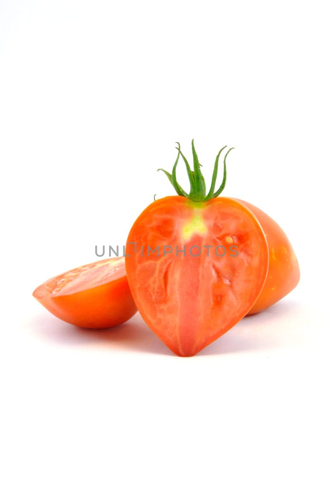 Fresh organic homegrown tomatoes on white background