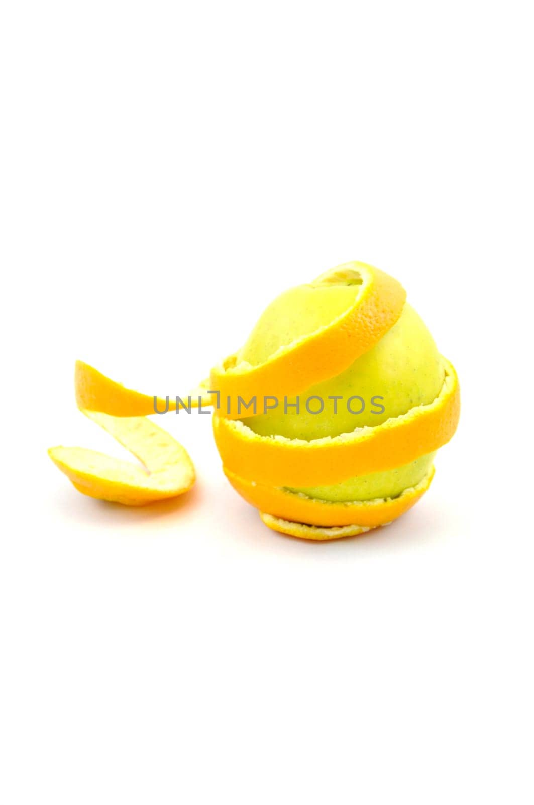 Ripe orange and apple isolated on white background