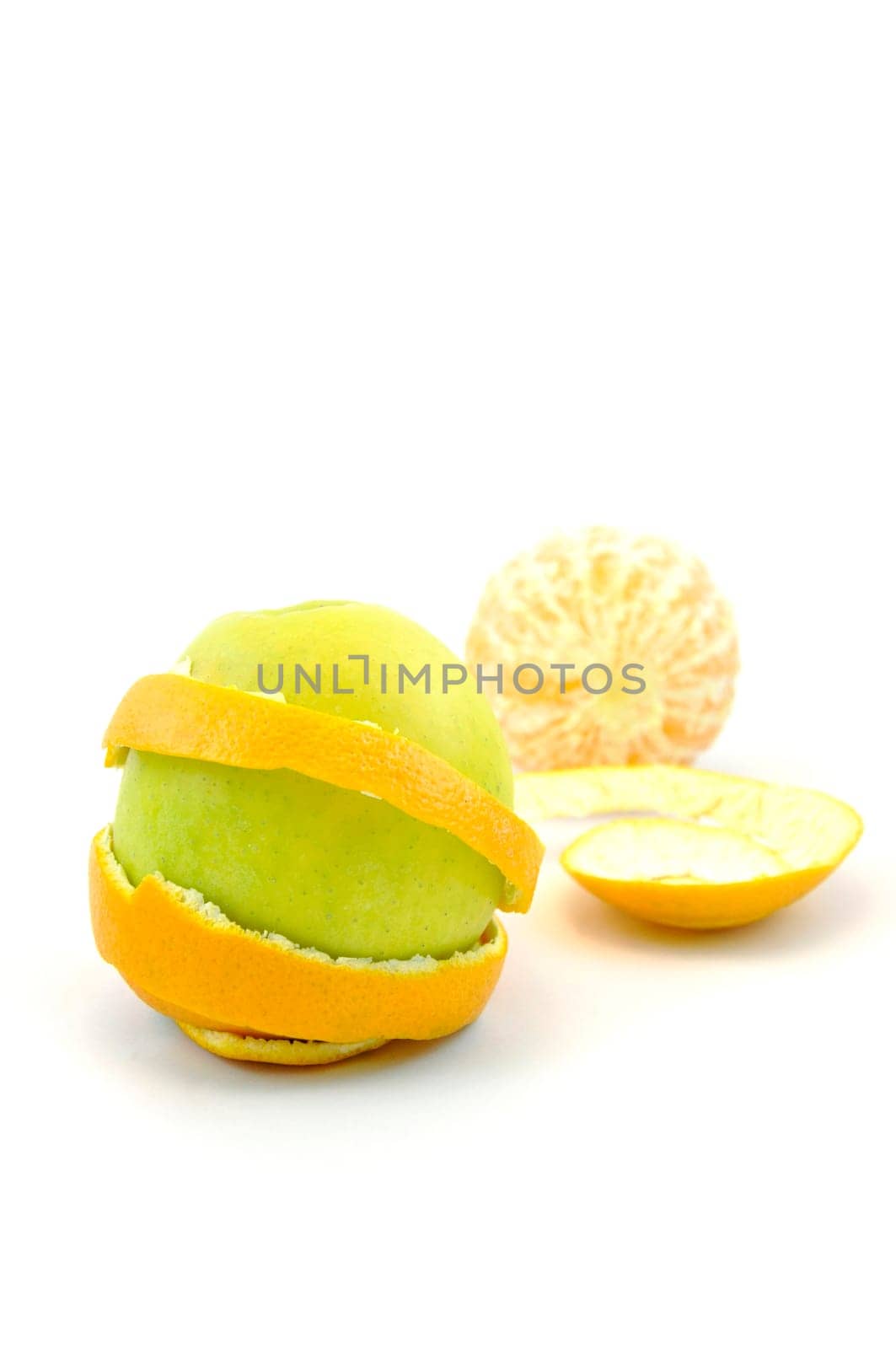 Ripe orange and apple isolated on white background