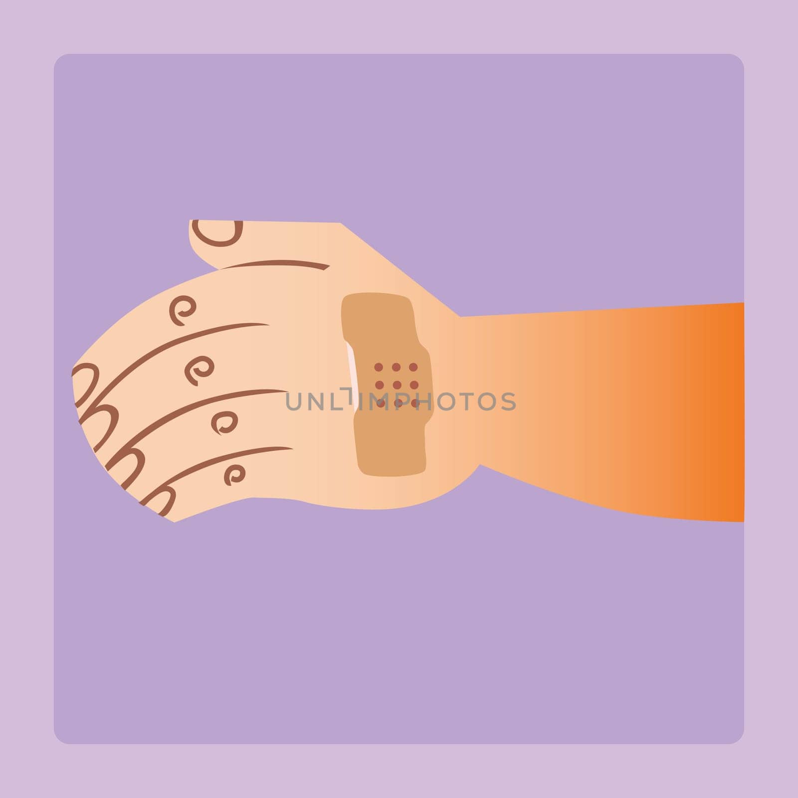 The wound on his arm covered with plaster. Medicine and health