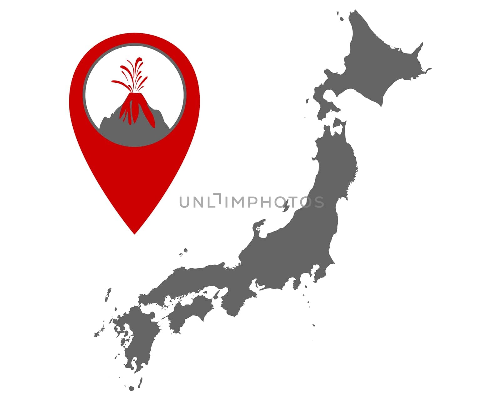 Karte von Japan mit Anzeiger für Vulkan