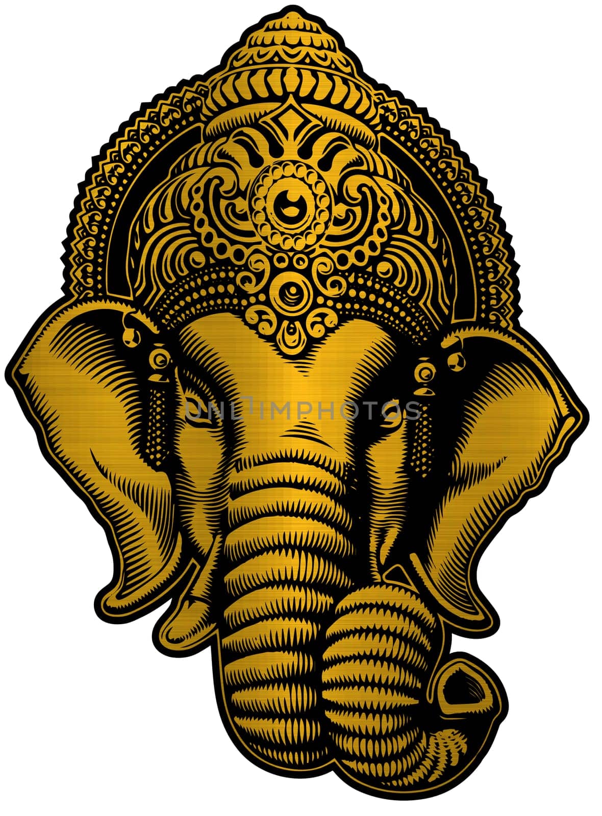 golden metallic head Ganesha hindu lord faith mythology bless god illustration Asia