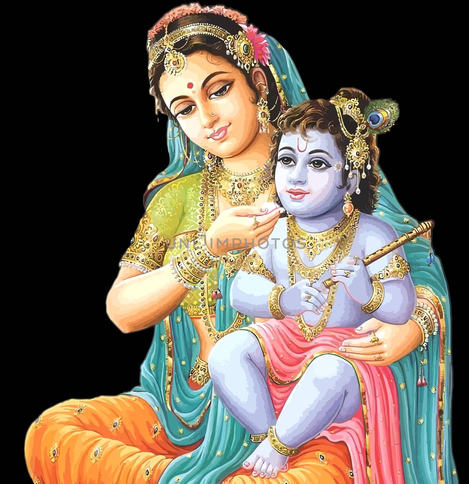 lord krishna flute festival hinduism culture mythology yashoda illustration