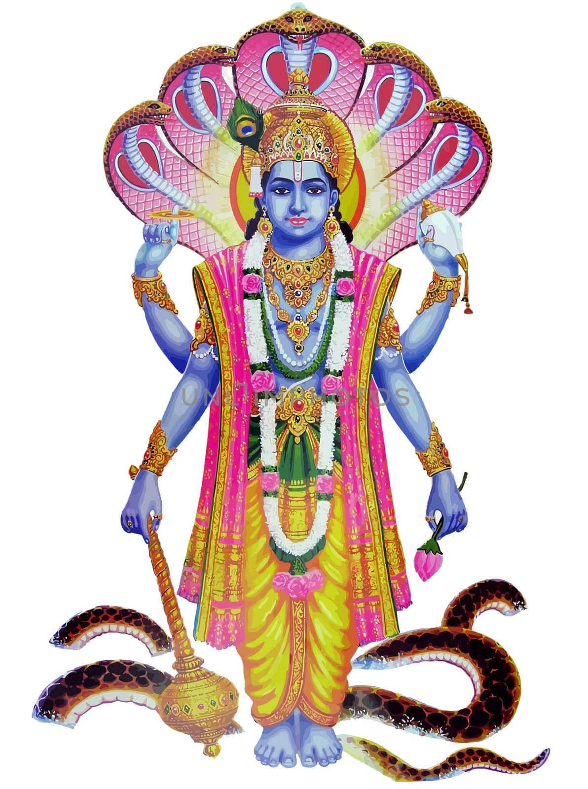 lord Vishnu krishna festival music hinduism culture mythology snake illustration