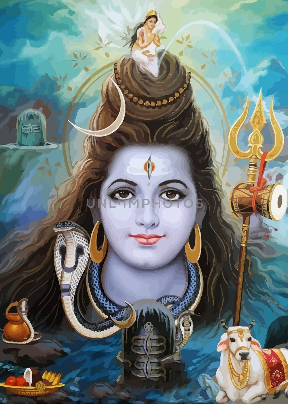 lord shiva god hinduism ox snake animal spiritual illustration holy