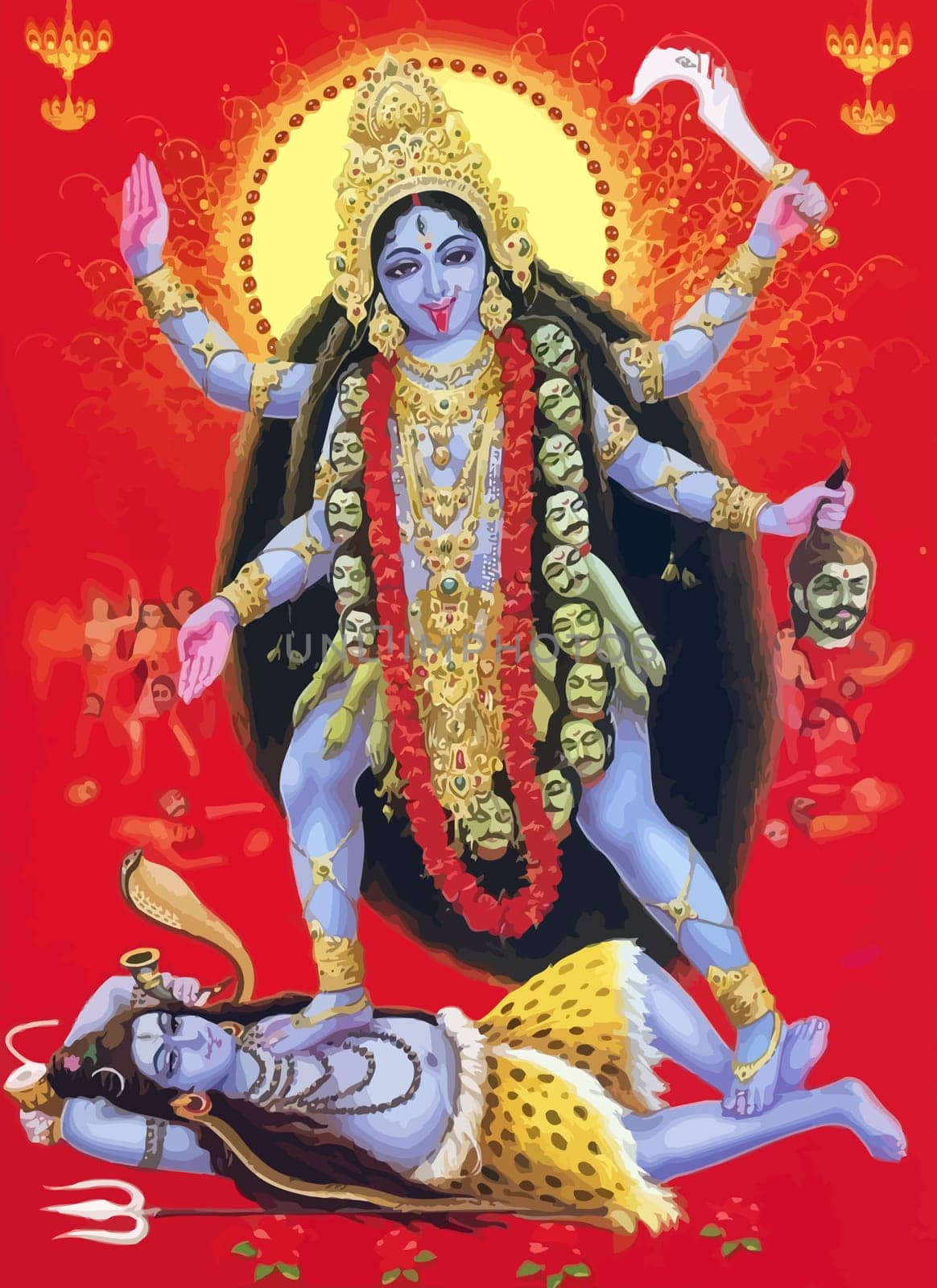 kali goddess of death indian hindu dark siren sun illustration