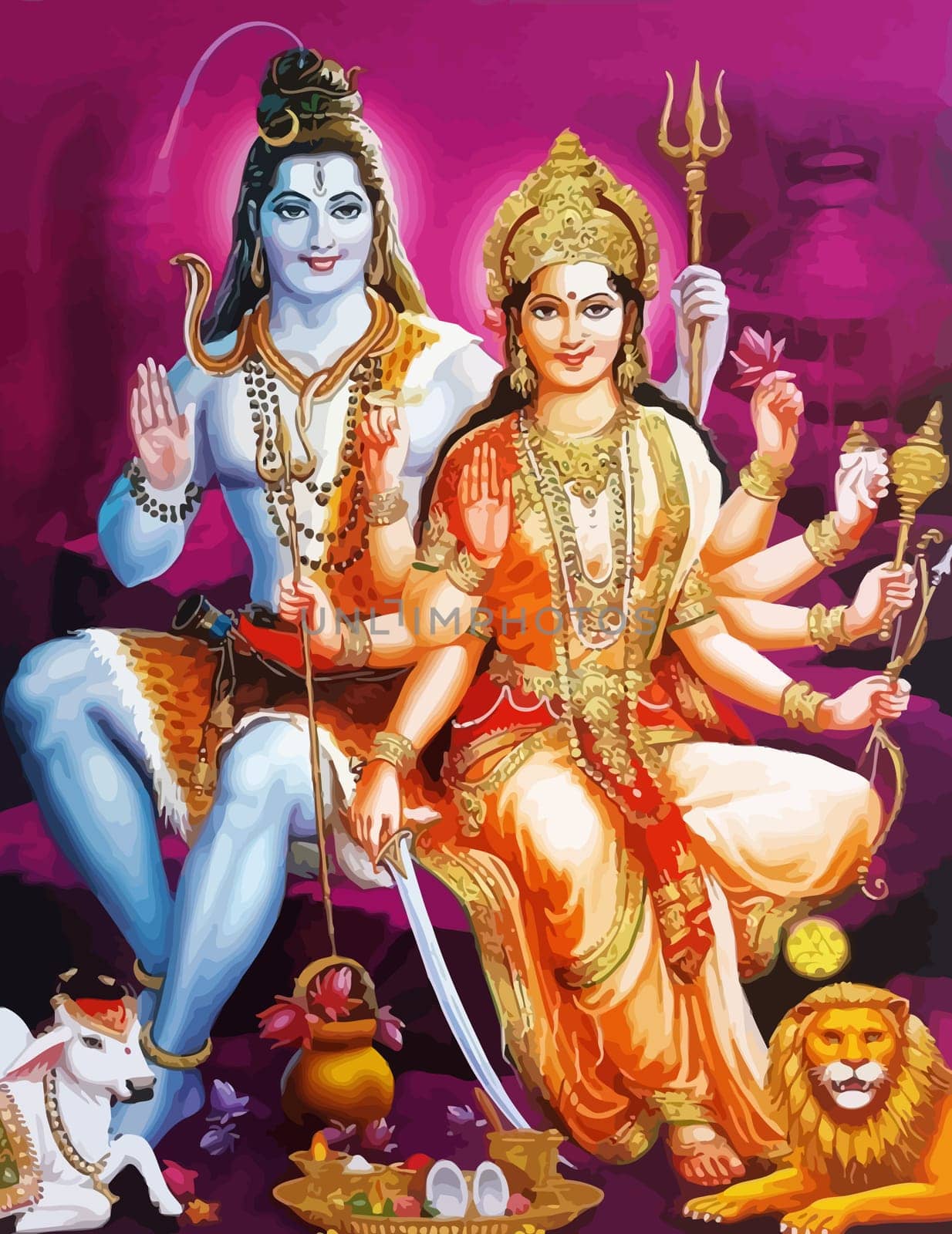 hinduism lord shiva spiritual Saraswati holy power lion illustration