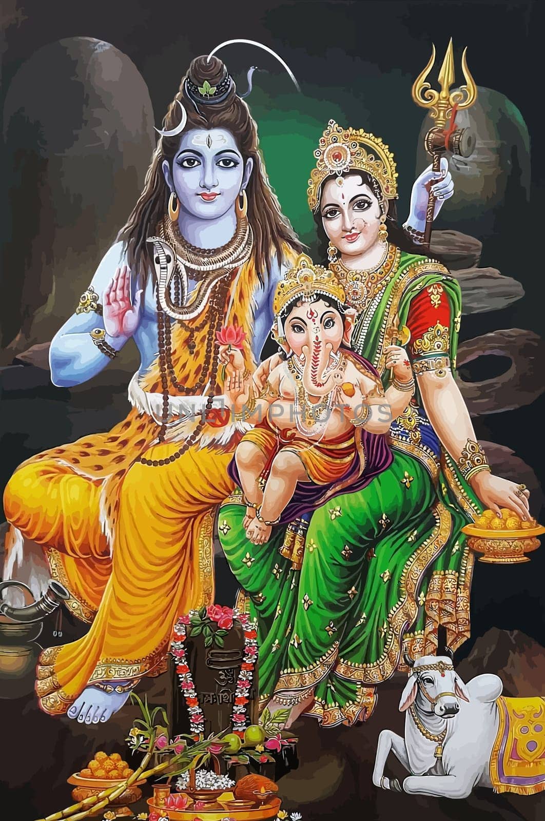 ganesha hinduism lord shiva spiritual Saraswati holy power ox white illustration