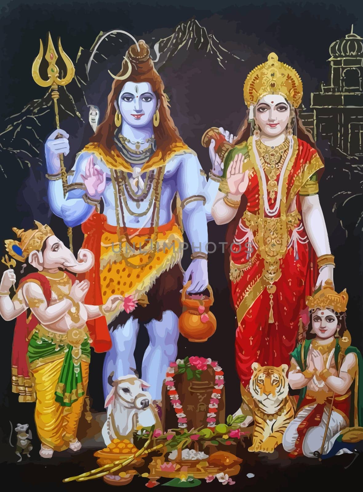hinduism lord shiva spiritual ox Saraswati illustration ganesha holy snake