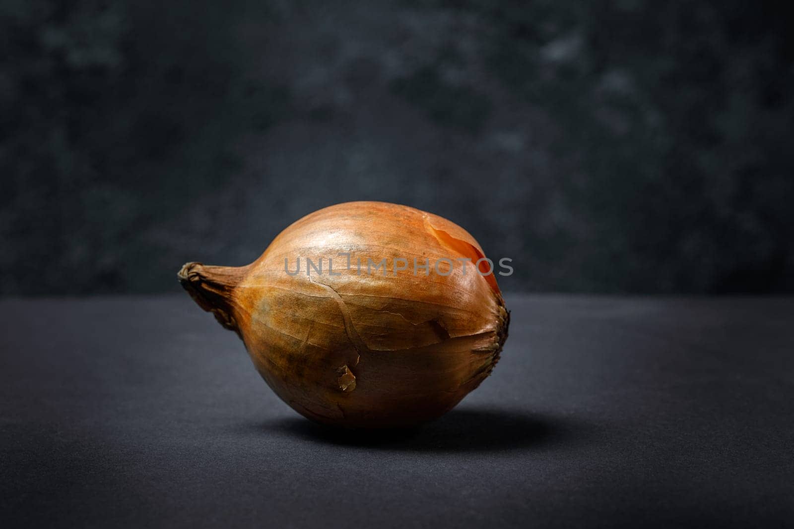 Onion on a dark concrete background and copy space