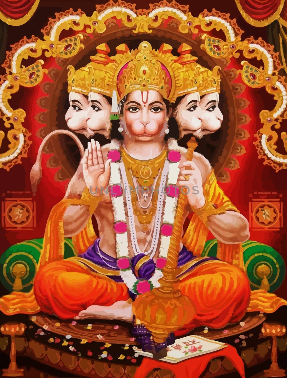 hanuman indian holy god monkey  jayanti many heads  illustration