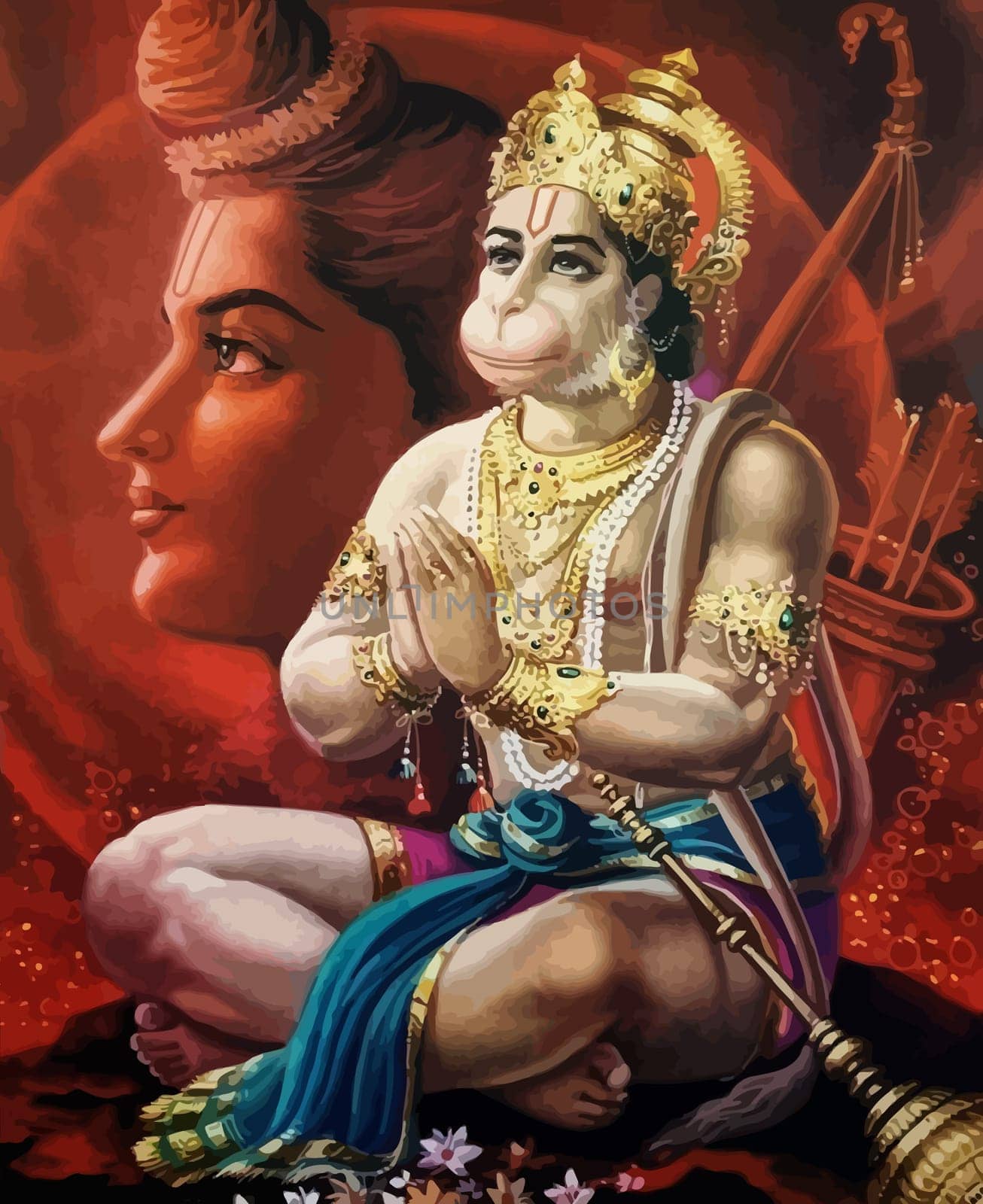 hanuman indian holy god monkey  jayanti red illustration