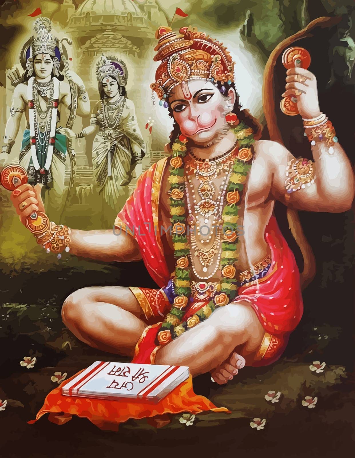 hanuman indian holy god monkey  jayanti flowers  illustration