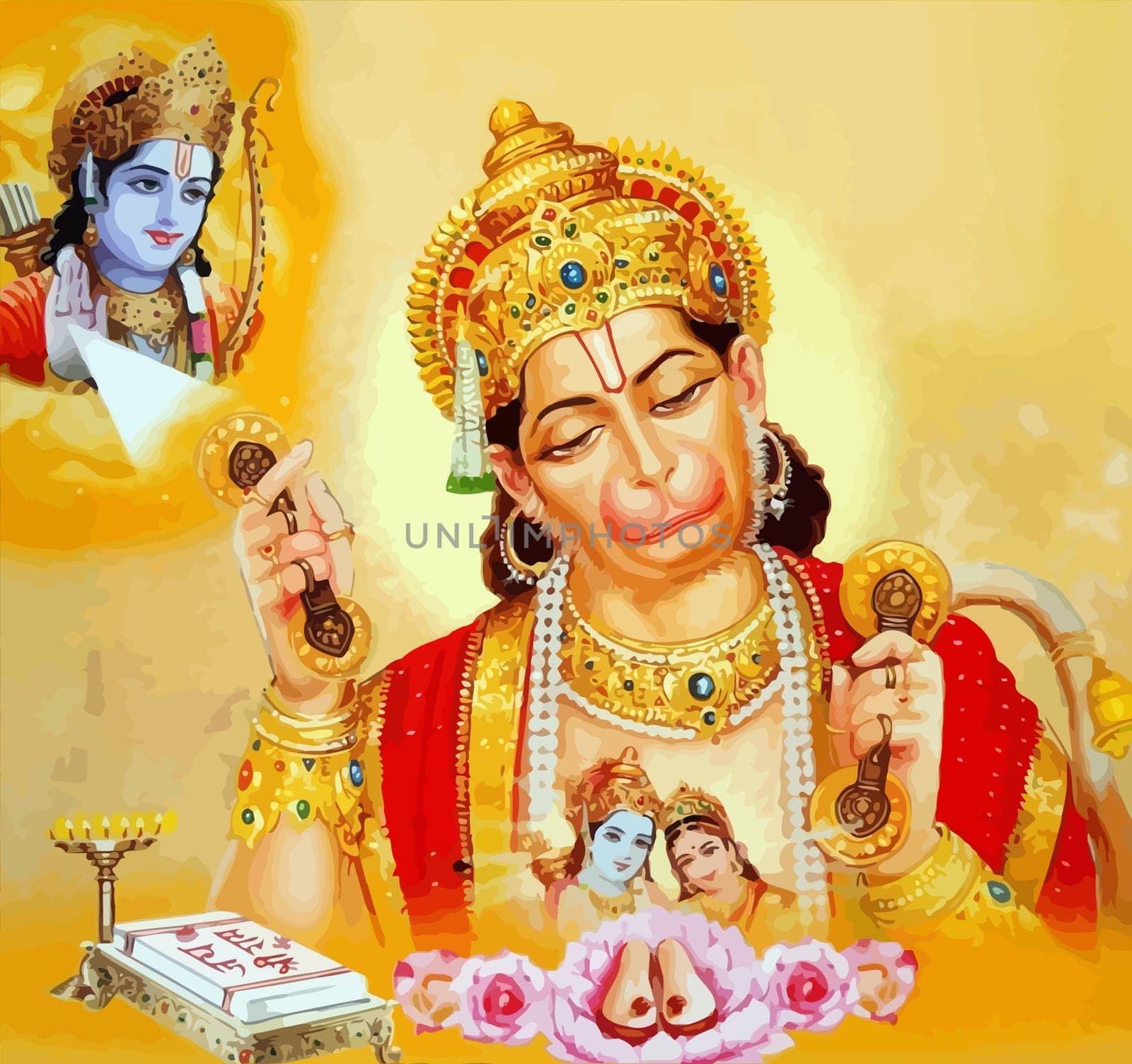 hanuman indian holy god monkey  jayanti yellow  illustration