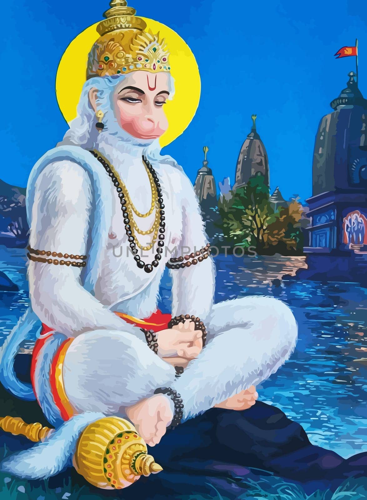 hanuman white indian god monkey holy jayanti illustration