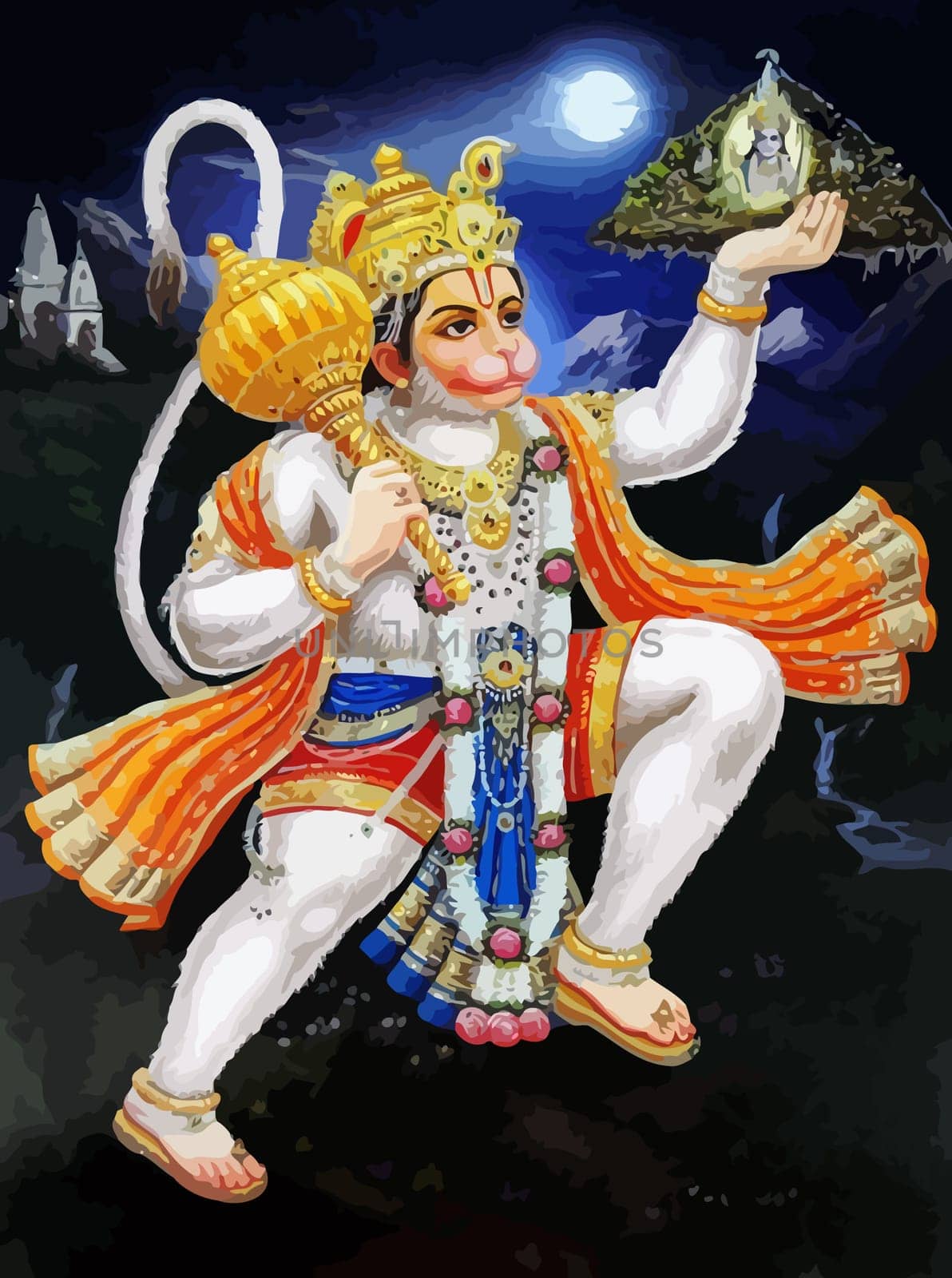 hanuman white indian holy god monkey  jayanti illustration