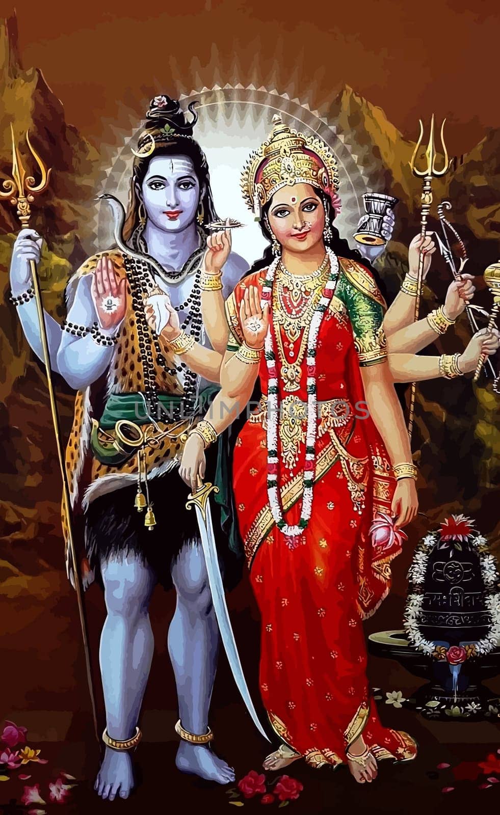 hinduism lord shiva spiritual  Saraswati holy power sword   illustration