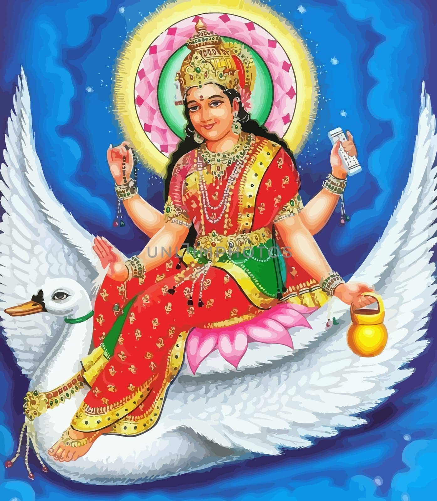 hinduism lord  Saraswati spiritual  swan holy power illustration