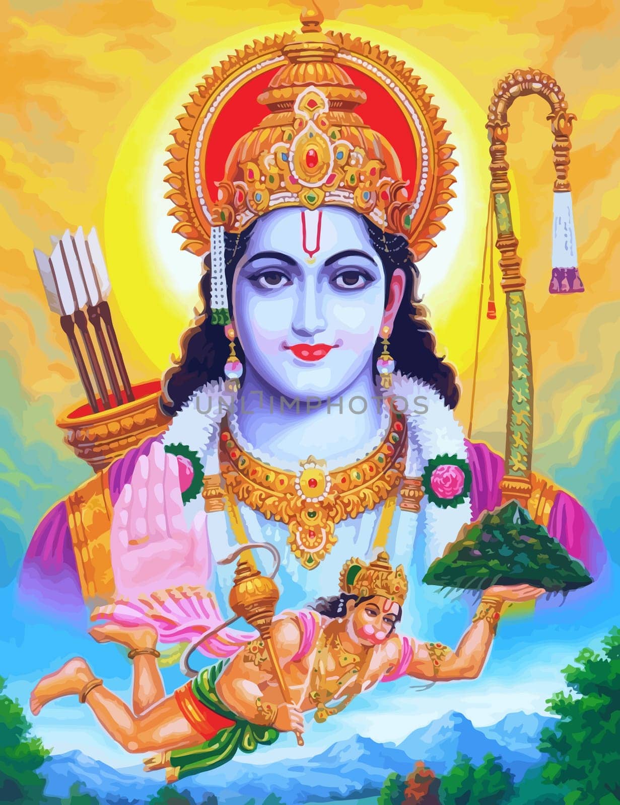 holy lord rama hinduism  spiritual  hanuman monkey god illustration