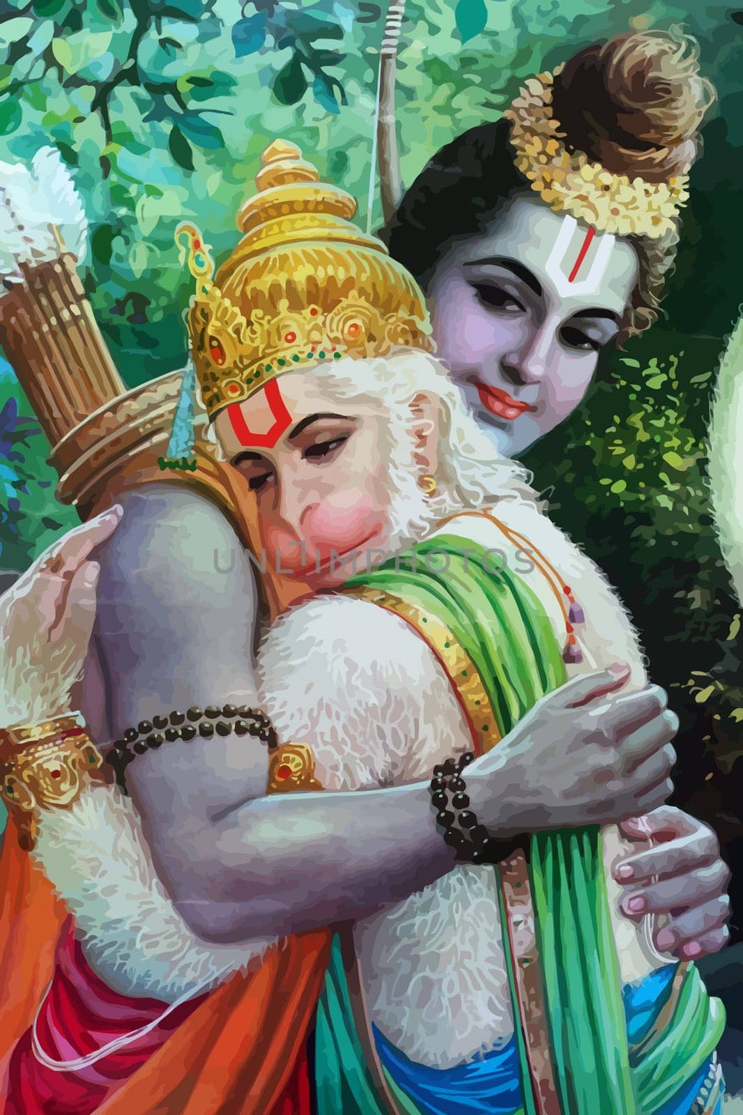 holy lord rama hinduism  spiritual hug hanuman monkey god illustration