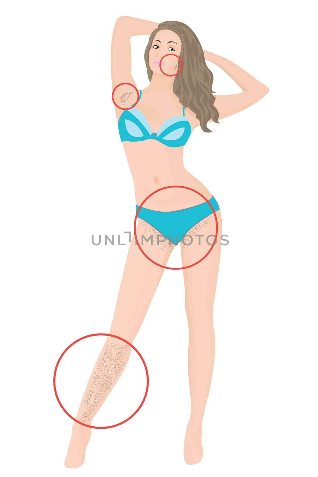 Hair removal zones on a girl's body vector illustration