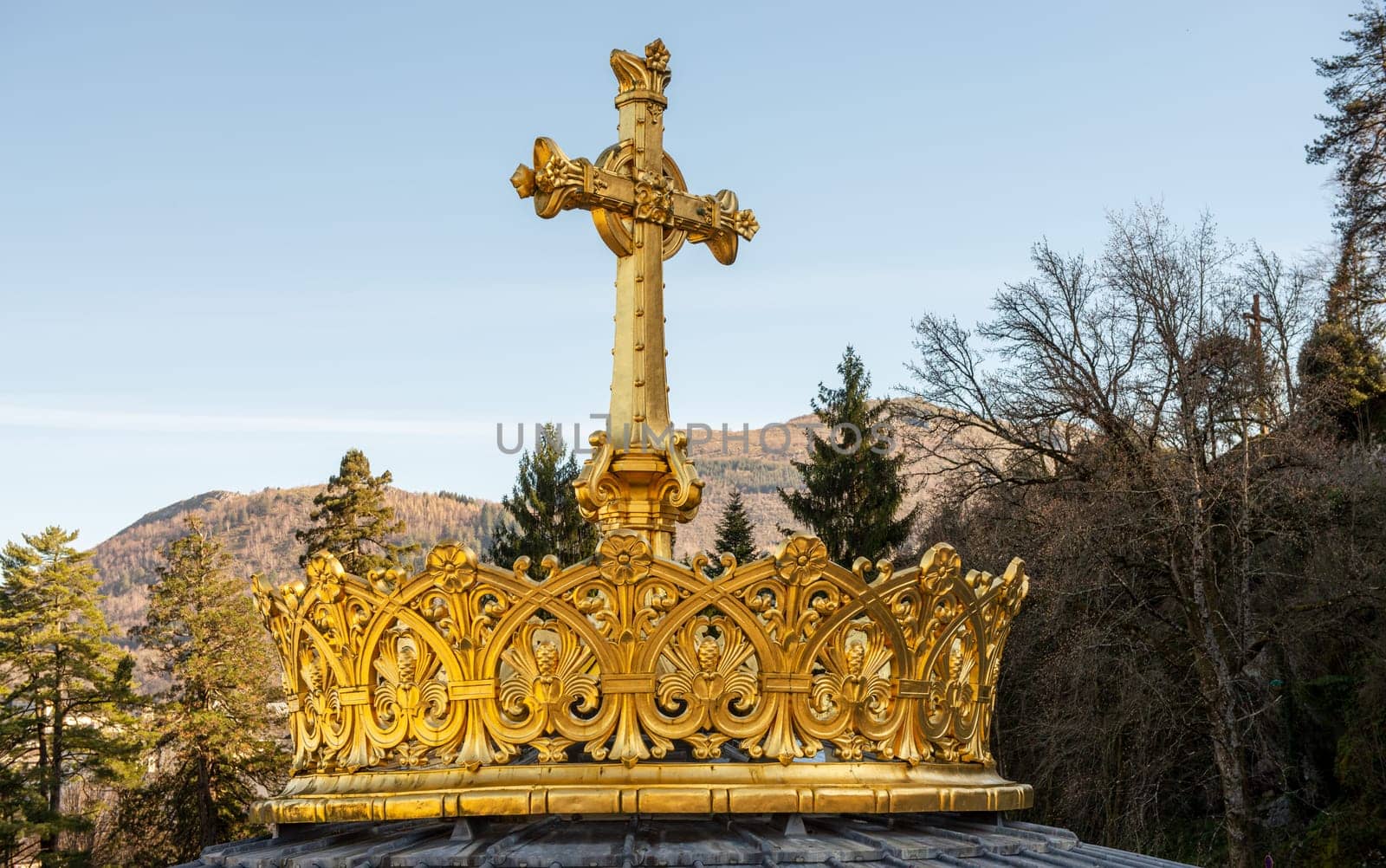 Gilded crown of the Lourdes Basilica, France