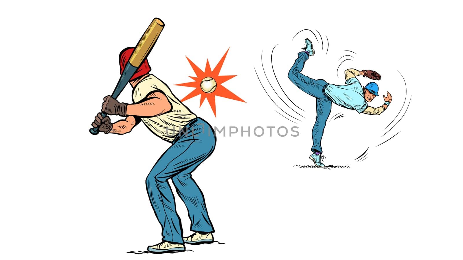 Game of baseball. The pitcher throws the ball. Pop art retro vector illustration 50s 60s style