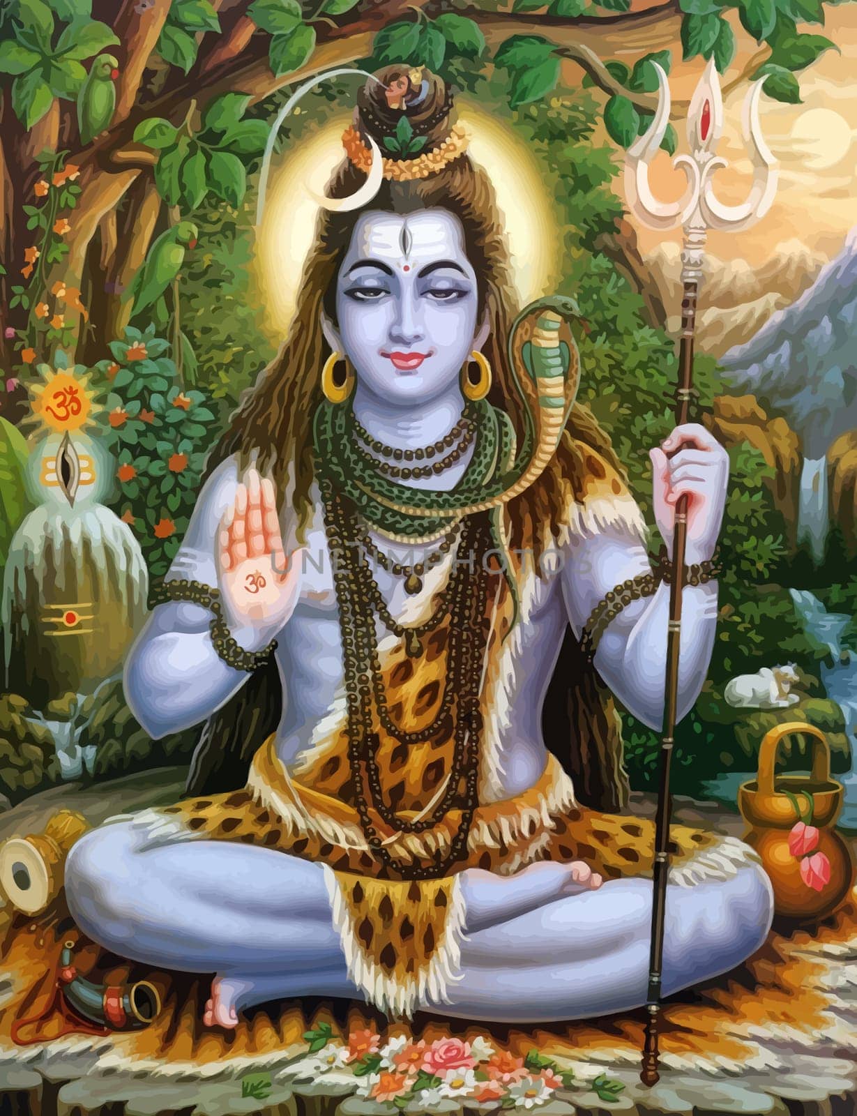 hinduism lord shiva god   ox snake  animal spiritual illustration holy
