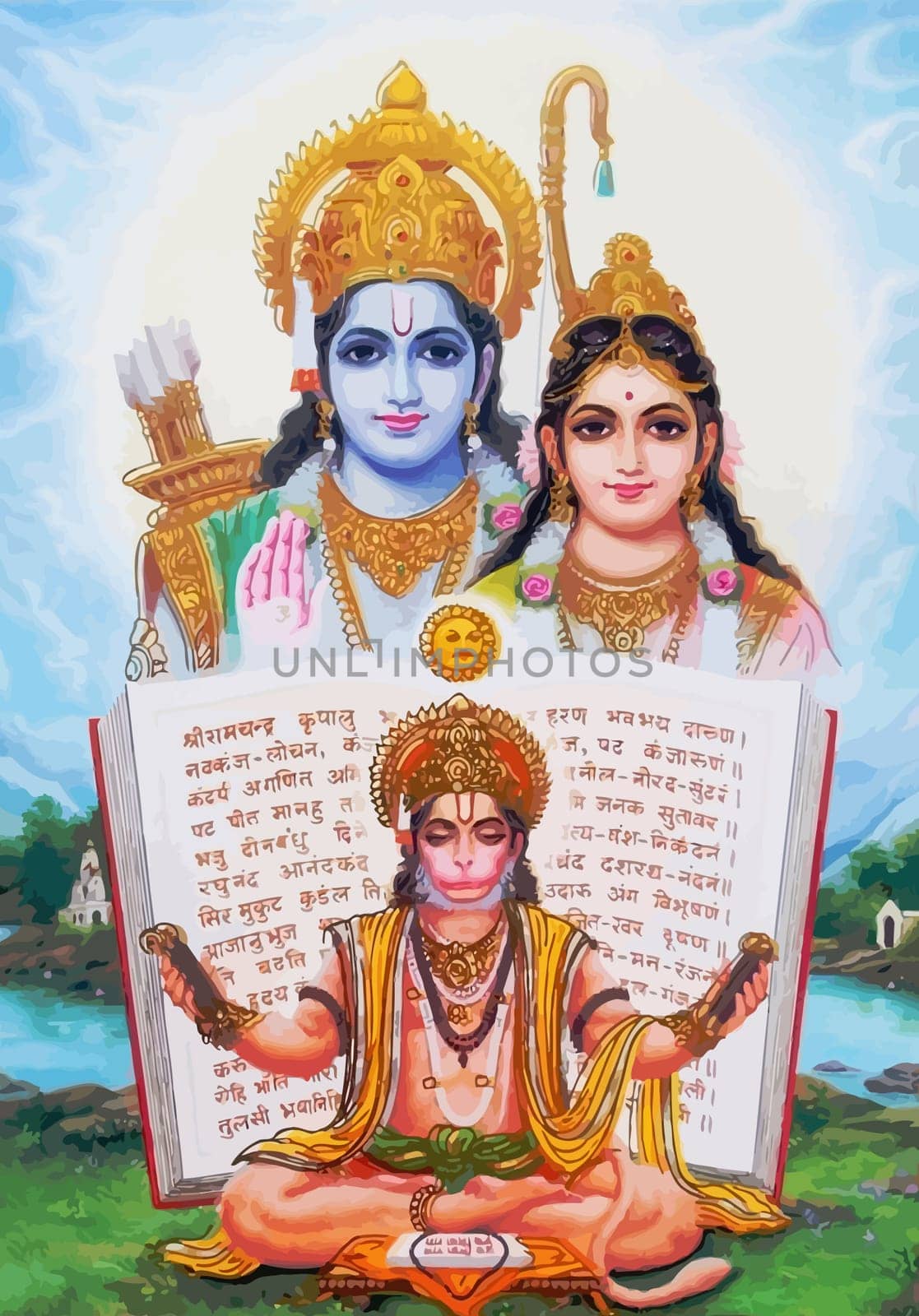 lord  Rama monkey god and Parvati hinduism  spiritual   illustration